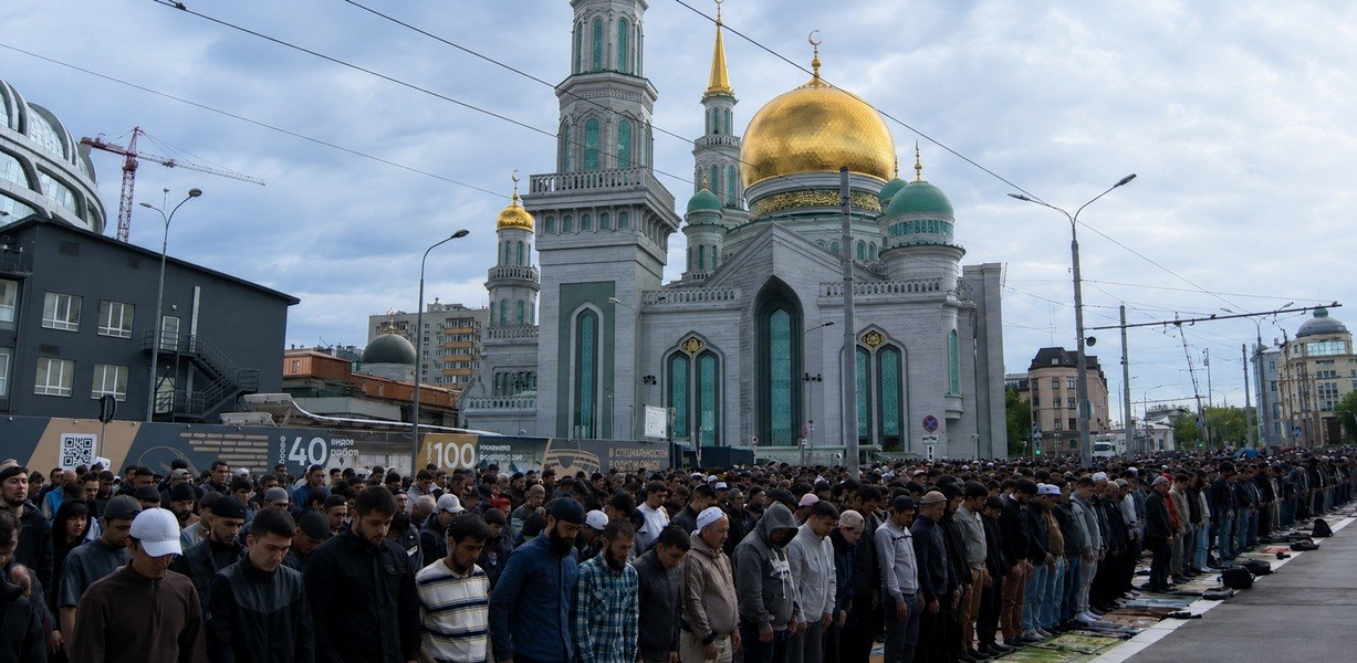 Улицы Москвы перекрыты из-за Курбан-байрама: сотни тысяч вышли на намаз